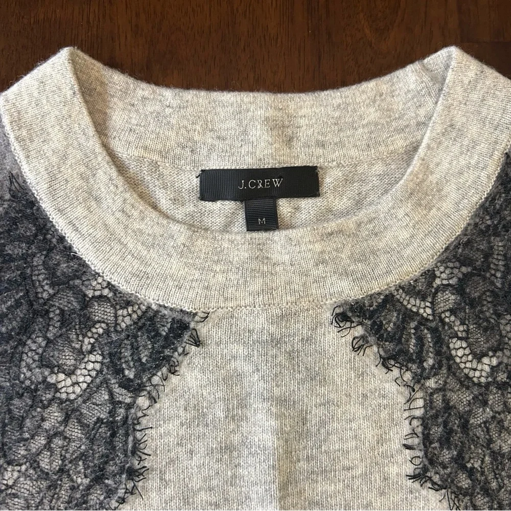 J. CREW Lace Wool Blend Crew Neck Sweater in Gray and Black SIZE Medium